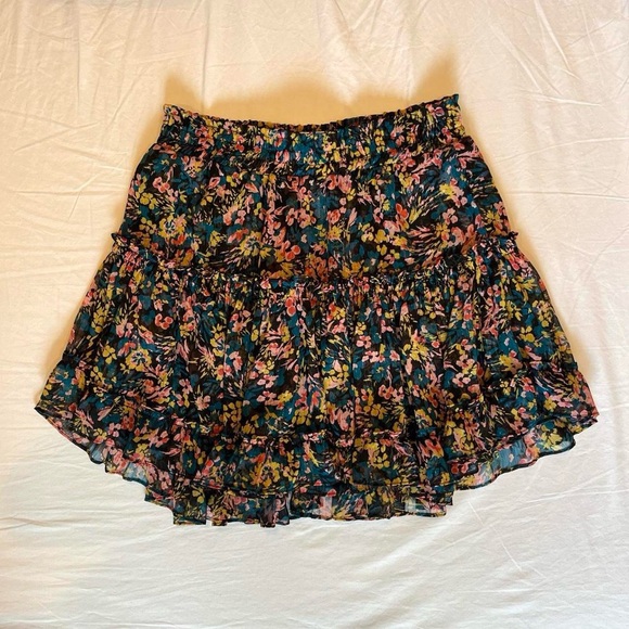 XS MISA Los Angeles ruffle sheer lined floral skirt - Picture 2 of 4